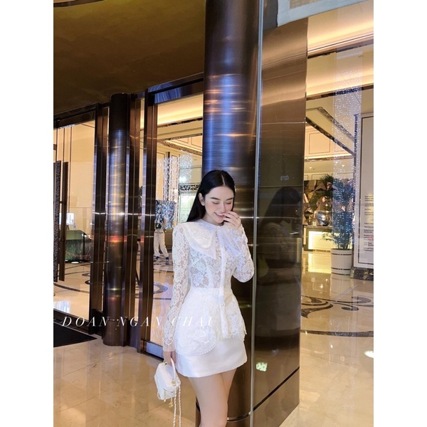 SET ÁO REN CỔ SEN TAY DÀI + CHÂN VÁY
