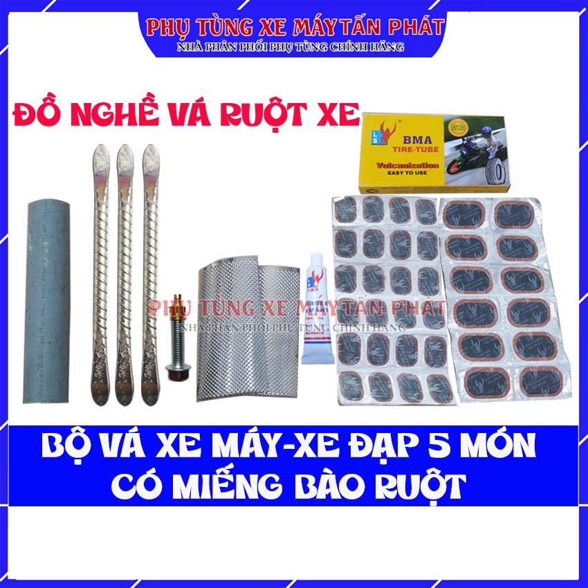 Bộ Vá Ruột Xe Máy Xe Đạp Không Bơm 5 Món