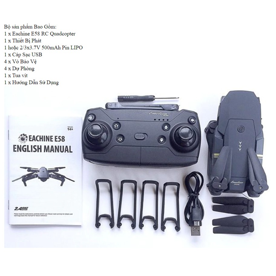 Flycam E58, Thế Hệ Mới 2021 Camera WIFI FPV 4K HD, Tích Hợp Giữ Độ Cao - Chế Độ Không Đầu RC RTF Drone