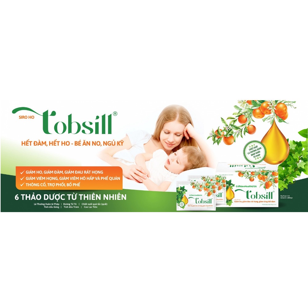 Siro ho cho bé TOBSILL gói 5ml -Giảm ho,Giảm đờm,Giảm khò khè(Dịch ép tắc đường phèn cùng Thường xuân từ Pháp