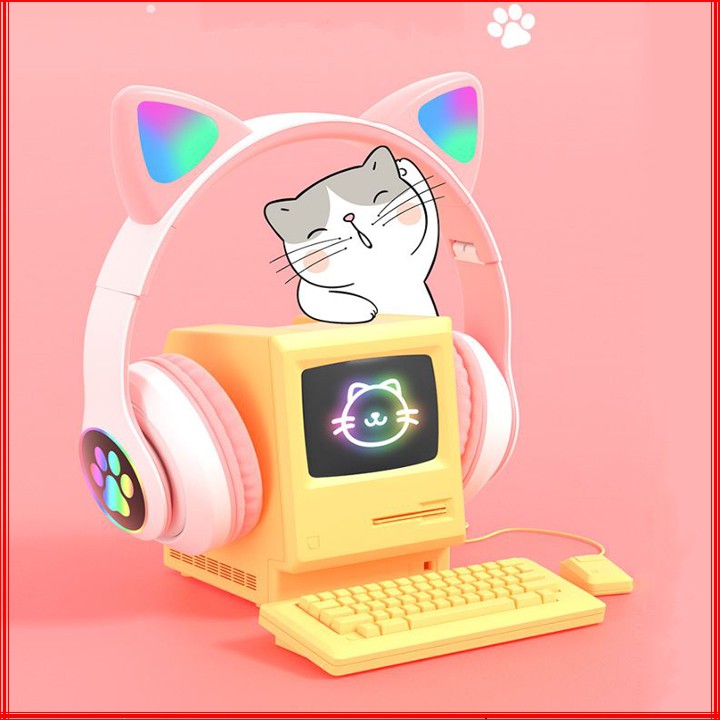 Tai nghe bluetooth có tai mèo cute, Có đèn led đổi màu (Tắt được nếu không muốn sử dụng), Headphone cao cấp chính hãng | BigBuy360 - bigbuy360.vn