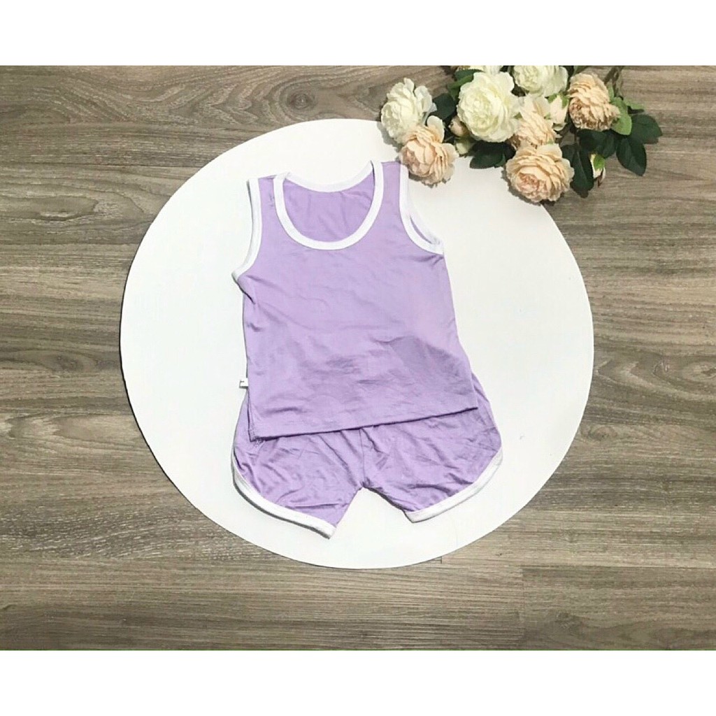 Bộ Ba Lỗ Thun Lạnh Minky Mom Màu Trơn Phối Viền Trắng Cho Bé 4-15Kg NamKidShop (QATE284)