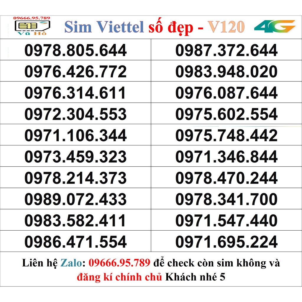 Sim Viettel V120 đầu 09 số đẹp giá rẻ 5