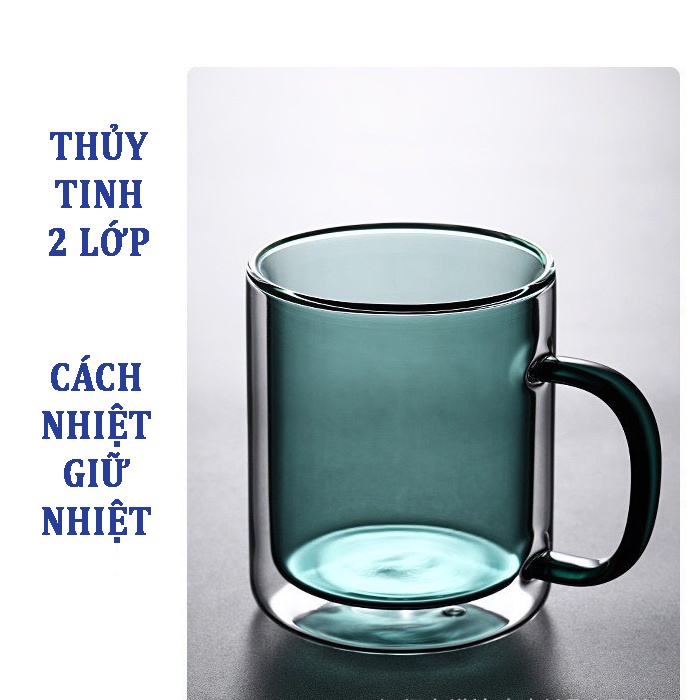 Ly Thủy Tinh 2 Lớp Cách Nhiệt Cốc Thủy Tinh Cafe Chịu Nhiệt Có Quai Độc Lạ Sang Trọng