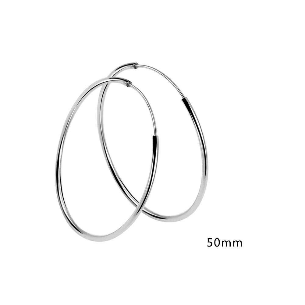 Bông Tai Hình Tròn Lớn Bằng Bạc 925 Chống Dị Ứng Kích Thước 30mm/40mm/50mm/60mm/70mm