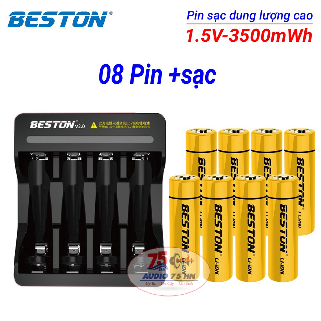 08 viên pin sạc Lithium 1,5V AA chính hãng Beston 3500mWh và bộ sạc beston M7011 Sạc nhanh tự ngắt