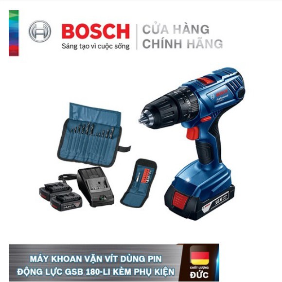 Máy khoan động lực, văn vít dùng pin Bosch GSB 180-LI + phụ kiện