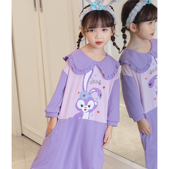 Đầm Ngủ Tay Dài Cổ Búp Bê In Họa Tiết Hoạt Hình Dễ Thương Cho Bé Gái