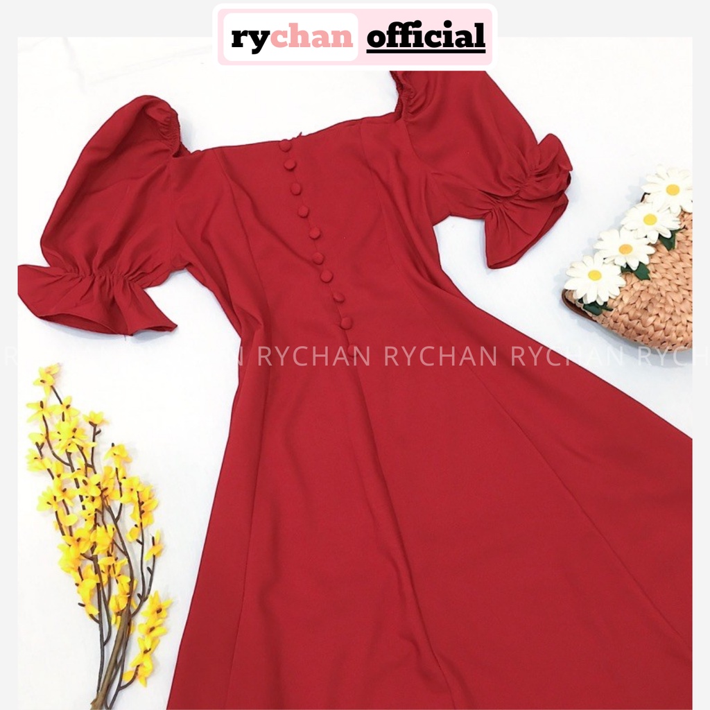Đầm Dự Tiệc Cưới Sang Chảnh Cổ Vuông Tay Bo Tôn Da, Đầm Xinh Màu Trắng Đỏ [ẢNH THẬT CUỐI] - DX9871