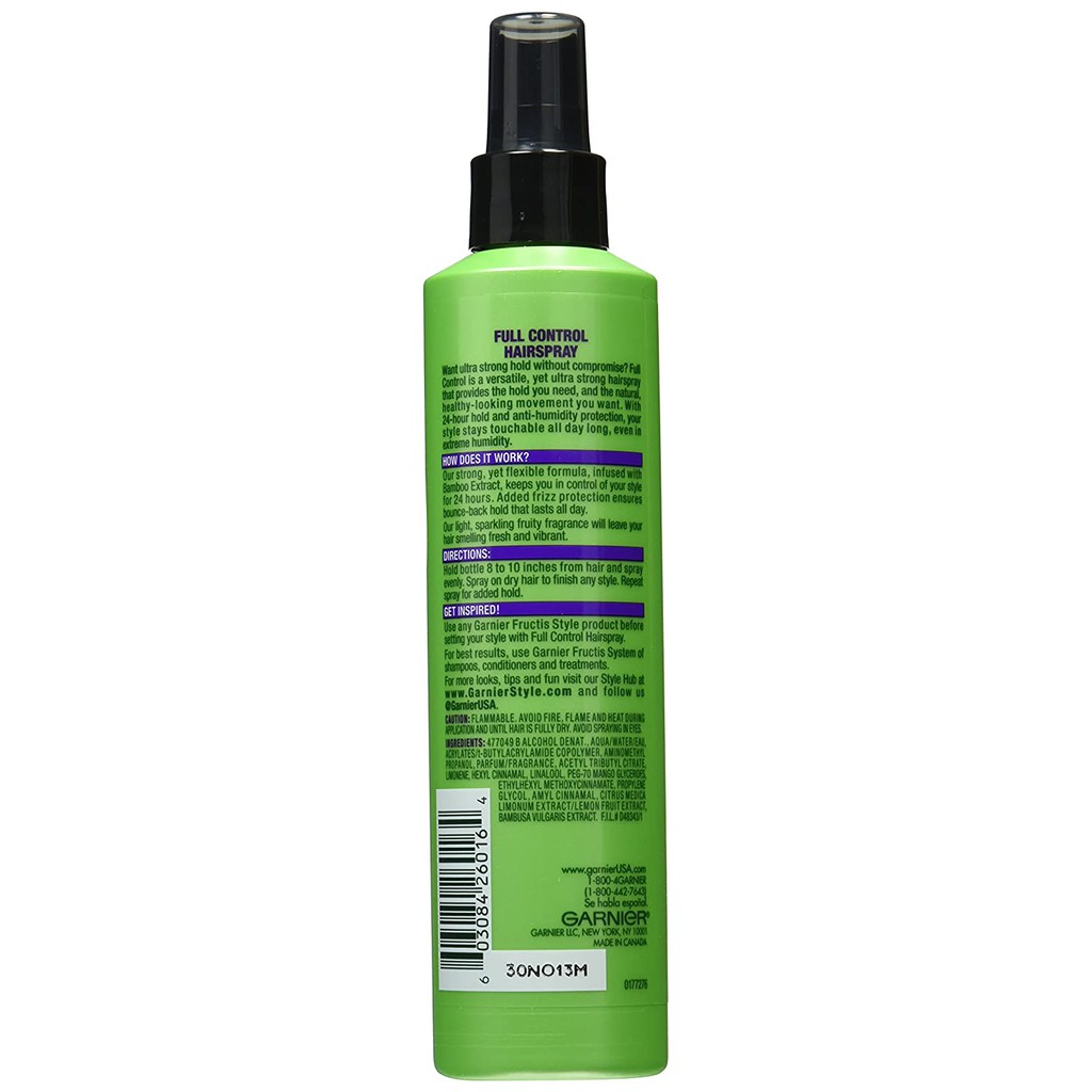 Bình keo xịt giữ nếp tóc Garnier Fructis Style Full Control Anti-Humidity Non Aerosol Hairspray 250ml (Mỹ)