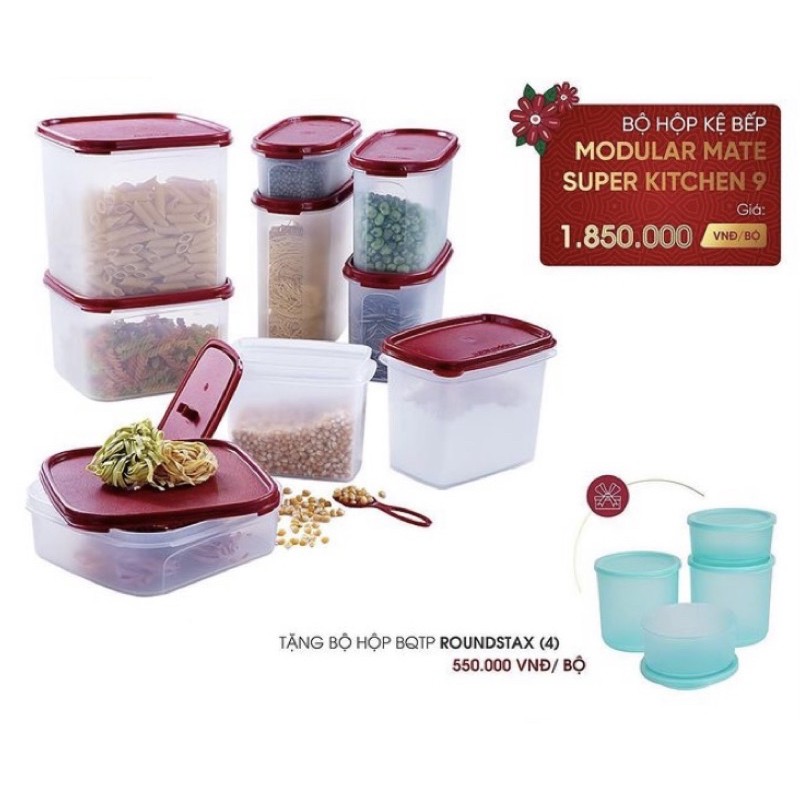 tupperware Bộ kệ bếp hộp trữ đồ khô oval 8 / vuông oval 9