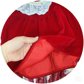 Váy nhung đỏ cổ ngọc cho bé gái