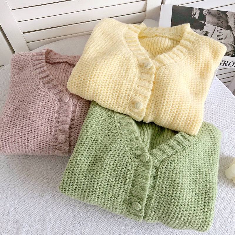 Áo Khoác Len Tay Dài Màu Trơn Phong Cách Hàn Quốc Dành Cho Nữ