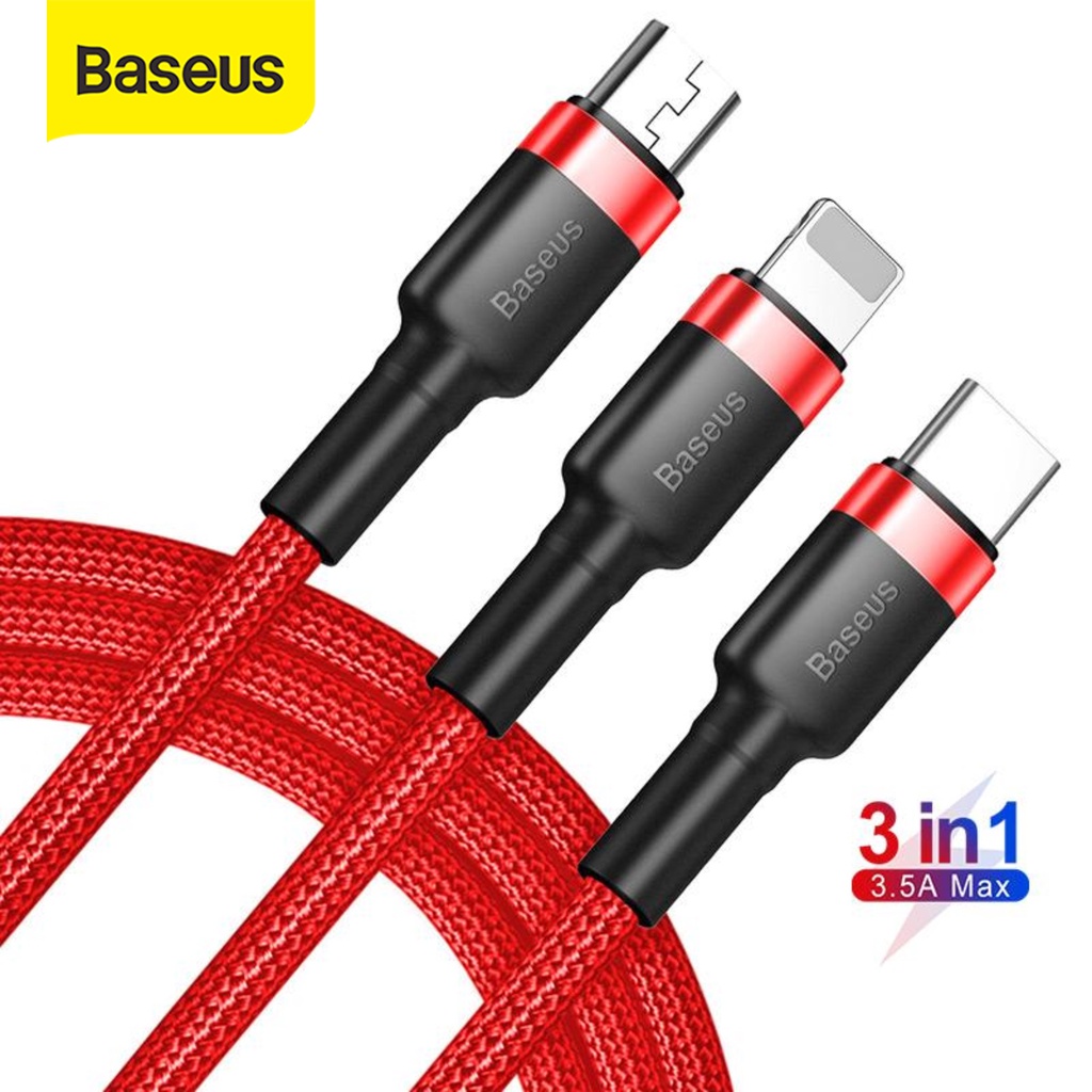Cáp USB Baseus Kevlar 3 Trong 1 Đầu Sạc Nhiều Cổng USB Type C Sạc Nhanh Cho  XR X Xs Max Samsung S9 S10 Xiaomi- HSHOP