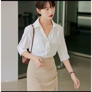 Mã beauty 03 - giảm 50% áo sơ mi nữ lửng tay công sở dáng basic