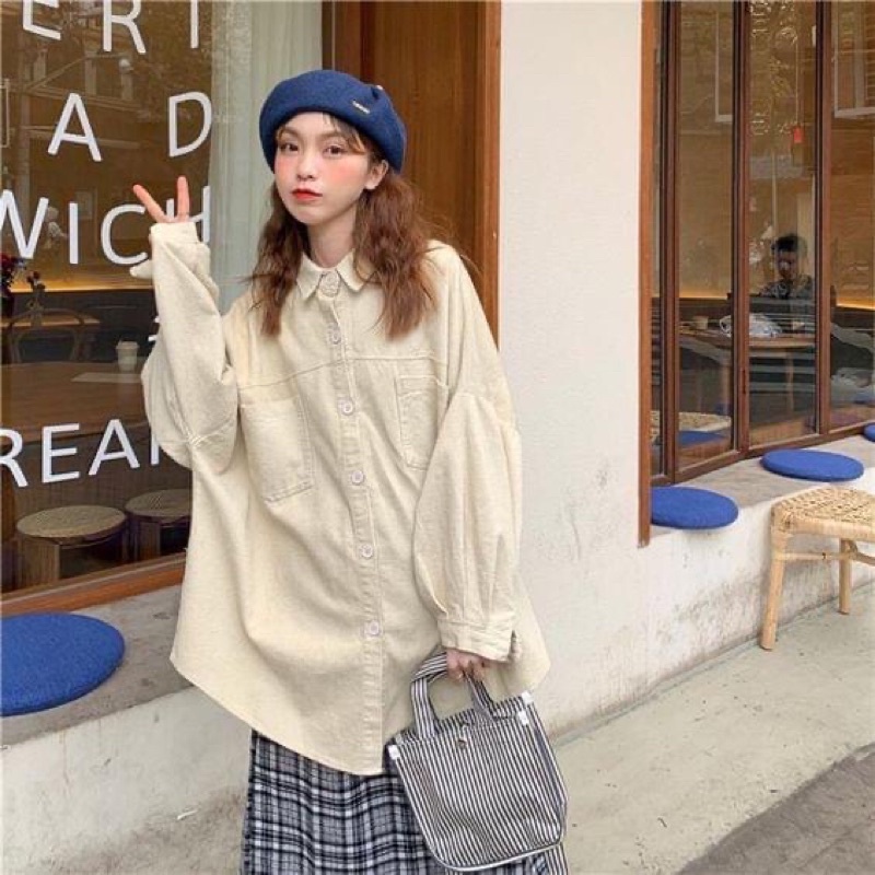 Áo khoác sơmi nữ nhung tăm oversize | BigBuy360 - bigbuy360.vn