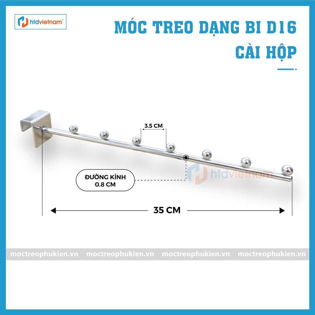 ( Hàng YON chất lượng cao ) Móc bi cài hộp inox 15*30mm treo quần áo shop thời trang