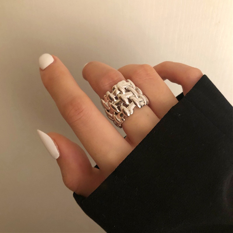 Nhẫn Bản Rộng Hình Chữ Thập Màu Vàng / Bạc Phong Cách Vintage Thanh Lịch Sáng Tạo Dành Cho Nữ