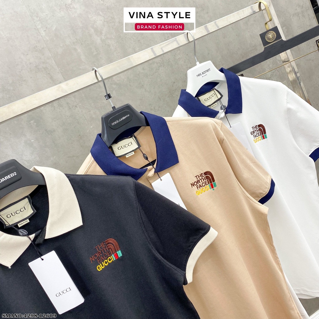 Áo Polo Hoạ Tiết GC - Áo phông Cổ Bẻ The North Face GC 3 Màu Đen Trắng Be