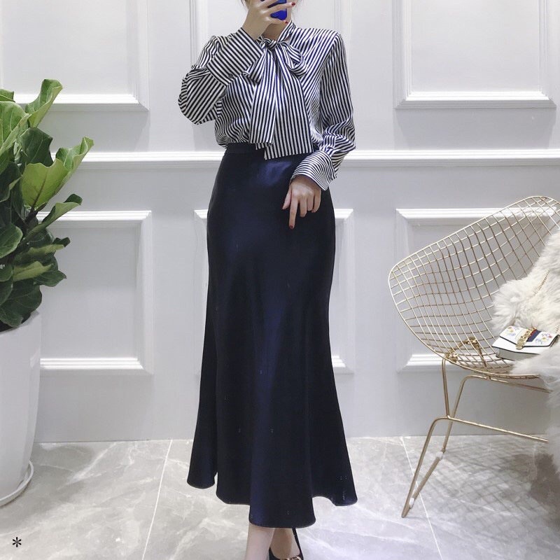 Chân váy lụa chữ A Midi cao cấp, sang trọng, mềm mịn, nhận đặt hàng theo số đo - Bee Fashion Boutique