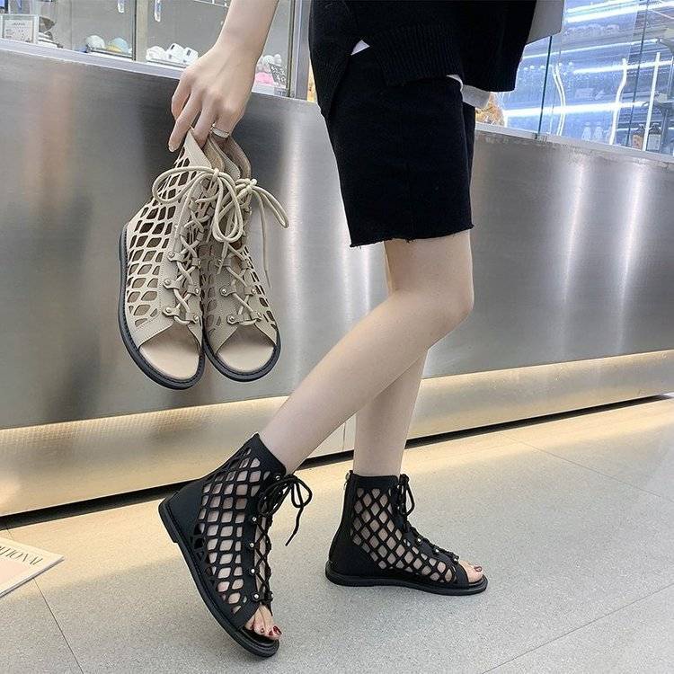 Giày Sandal Thắt Dây Đế Bằng Phong Cách Âu Mỹ Thời Trang Xuân Hè Mới 2023