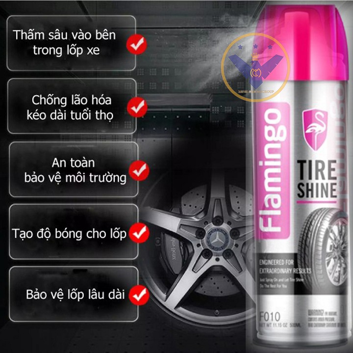 COMBO 2 Bình xịt dưỡng bóng lốp xe ô tô, xe máy Flamingo Tire Shine 500ml