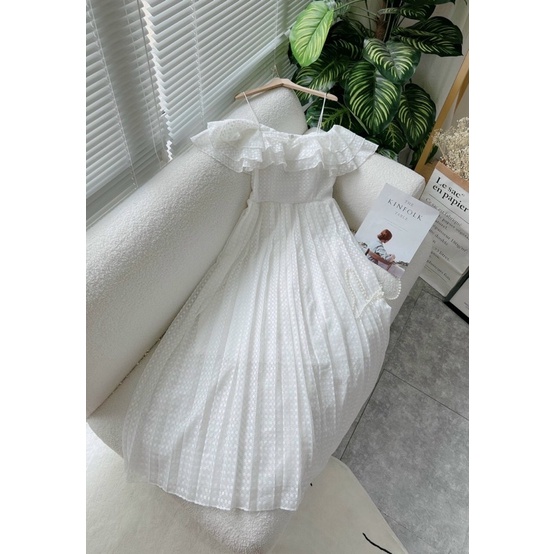 Đầm maxi đi biển, dự tiệc, trễ vai phối ren hình thật