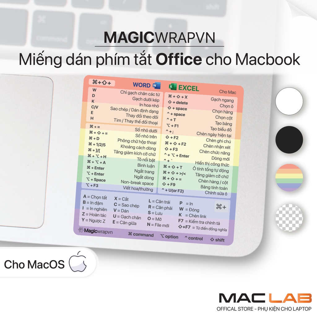 Dán Phím Tắt Office Word Excel cho laptop Macbook, sticker phím tắt, Dành cho Macbook [ MAGICWRAPVN ]