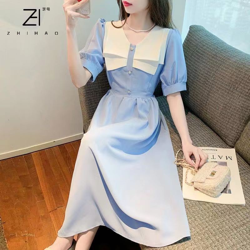 Đầm Midi Chữ A Mùa Hè Phong Cách Retro Kiểu Pháp Thanh Lịch Hàng Mới