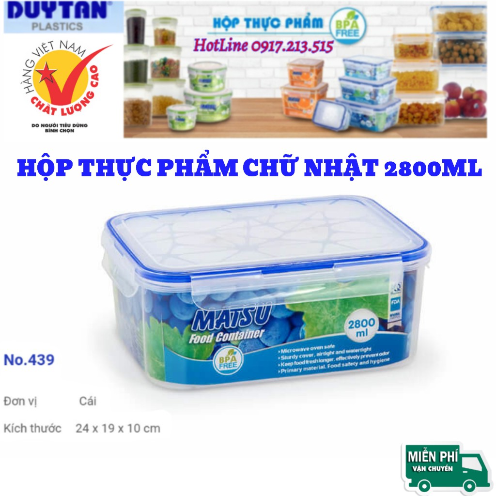 Hộp Nhựa Chữ Nhật Đựng Thực Phẩm Duy Tân Matsu 2800ml