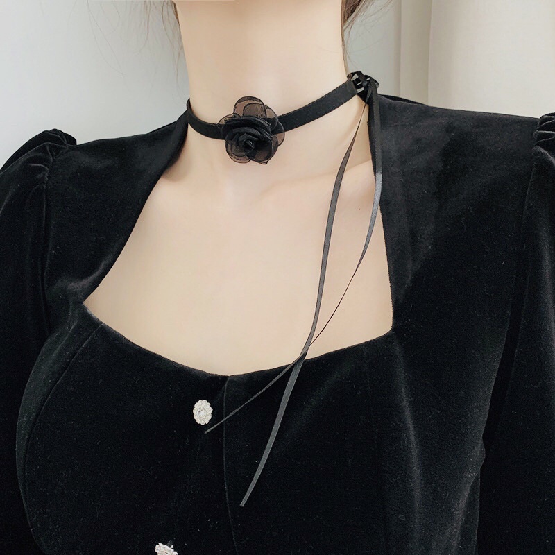 Vòng cổ chocker hình bông hồng đeo cổ bằng vải dễ thương cho nữ