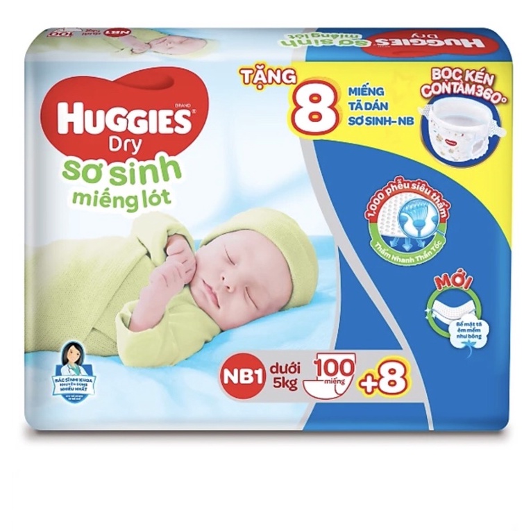 miếng lót sơ sinh huggies NB1 100 miếng tặng 8 miếng