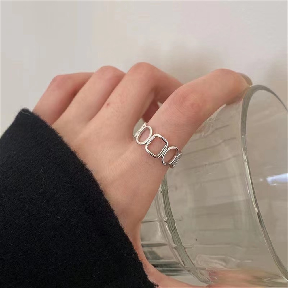 Set 2 Nhẫn Hở Hai Lớp Màu Bạc Tùy Chỉnh Phong Cách Hàn Quốc Cho Nam Và Nữ