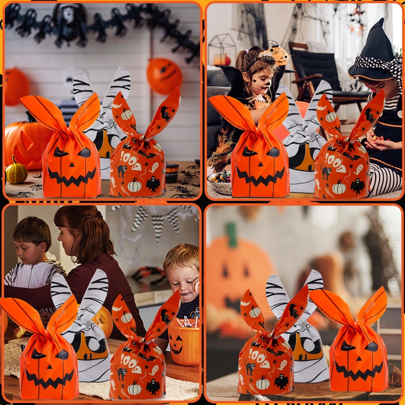 Set 50 Túi Đựng Bánh Kẹo Tự Làm Hình Bí Ngô Halloween