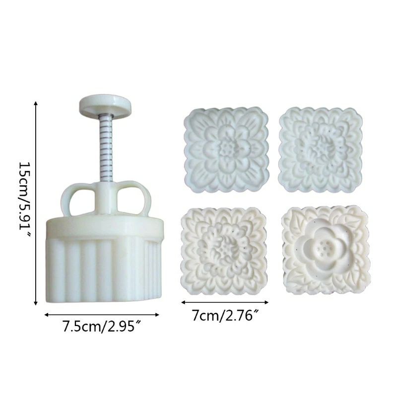 Khuôn nhấn trung thu lò xo 4 mặt hoa vuông 150g