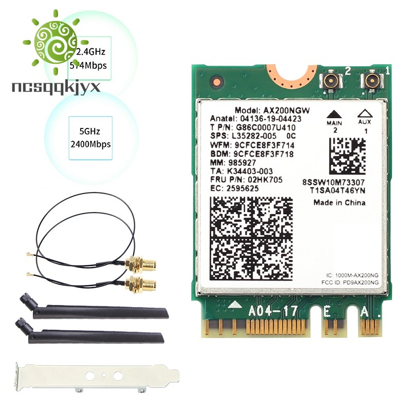 Thiết Bị Kết Nối Mạng Ax200Ngw Wifi M.2 Ngff Bluetooth 5.1 Với Ăng Ten 2x6db