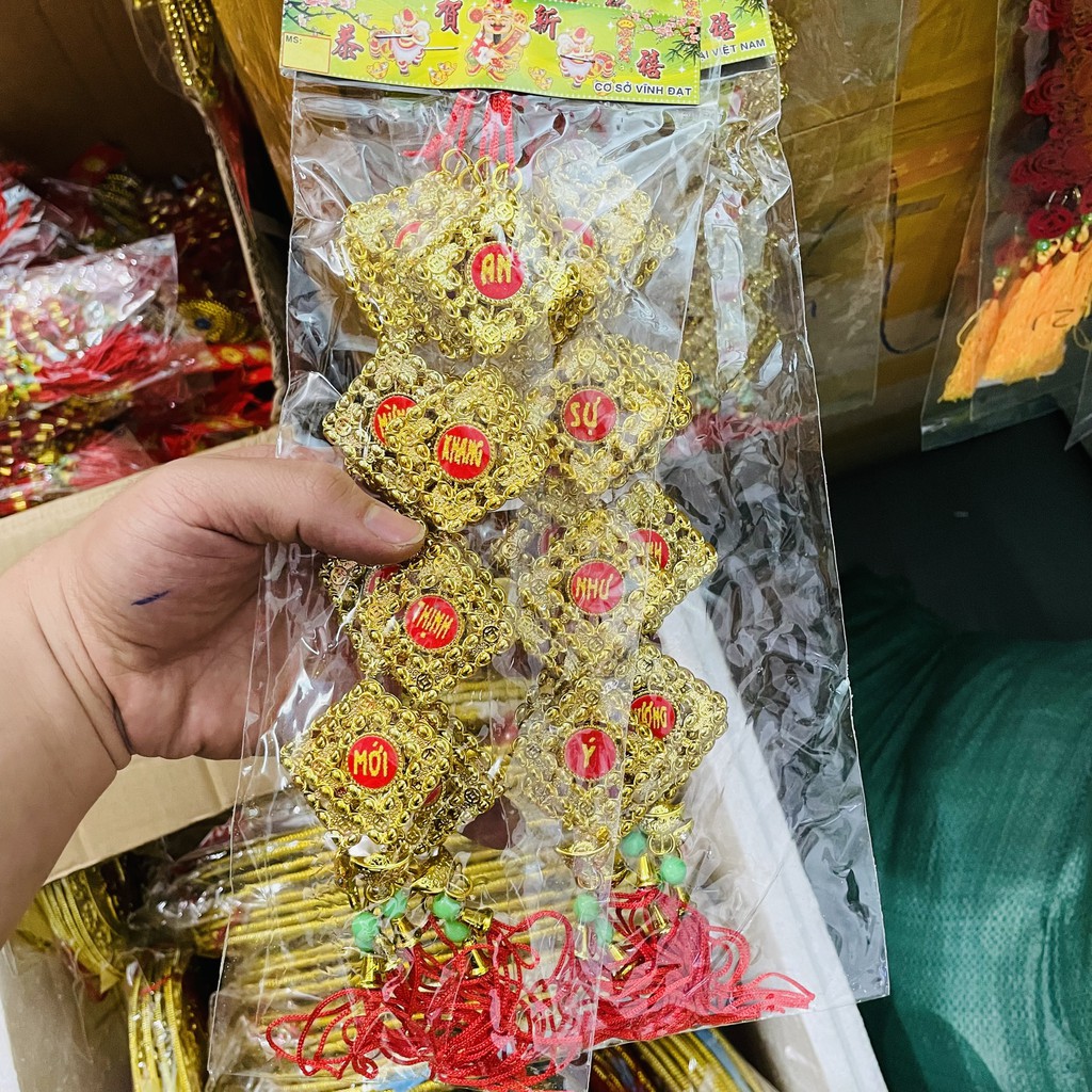 5 dây liễng trang trí tết 2022 chữ việt in trên vải nhung D2