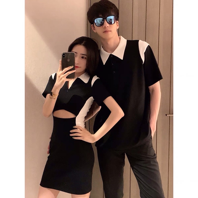 Sét đồ đôi nam và nữ áo polo nam kết hợp váy body nữ