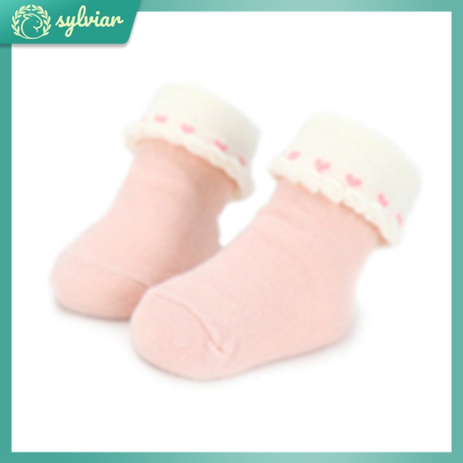 Vớ Cotton Giữ Ấm Chống Trượt Phối Ren Kiểu Công Chúa Cho Bé Gái Sơ Sinh
