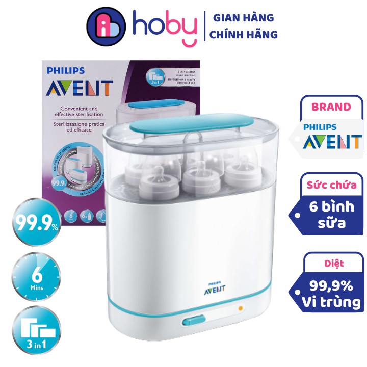 Máy tiệt trùng hơi nước PHILIPS AVENT 3 in 1 diệt 99.9% vi khuẩn có hại - Hàng chính hãng có giấy bảo hành 12 tháng