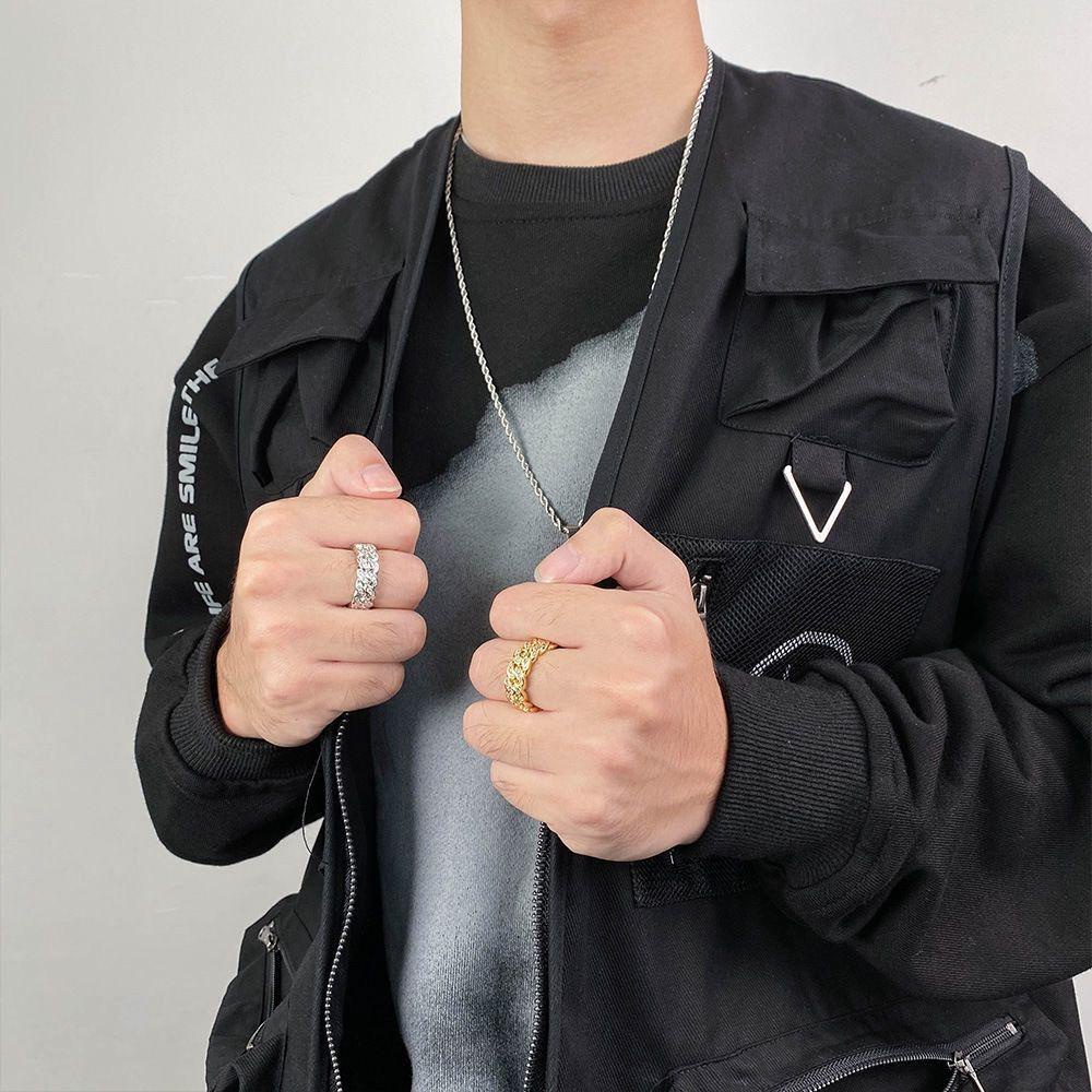 Nhẫn Phối Dây Xích Phong Cách Hip hop Cá Tính Cho Nam|Nhẫn Kim Loại Thời Trang Cá Tính Cho Nam