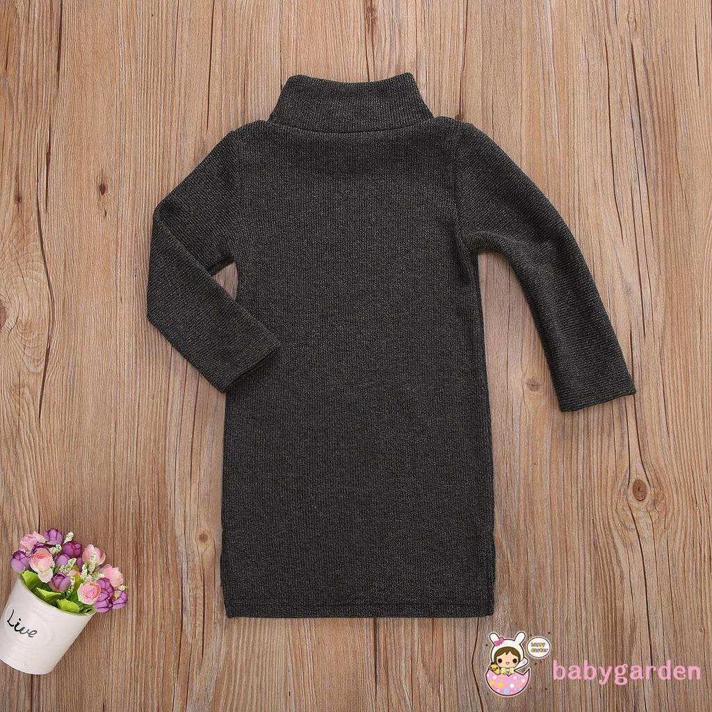 Đầm Len Dài Tay Cổ Cao Màu Trơn Dành Cho Bé Gái