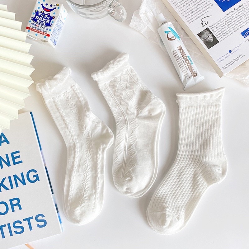 Tất cổ cao, vớ cổ cao nữ nam màu trắng chất vải cotton co giản thấm hút mồ hôi phong cách hàn quốc