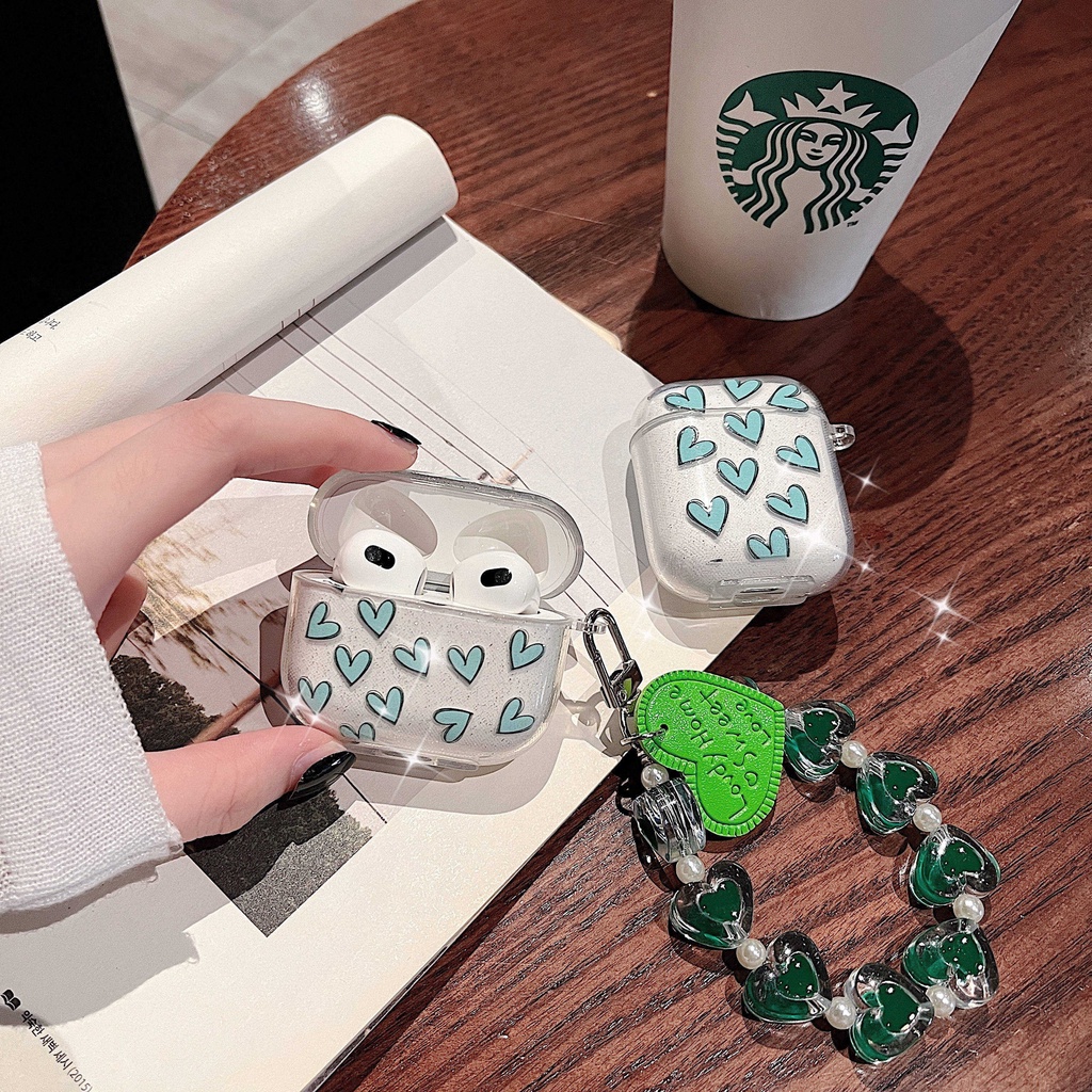Vỏ Bảo Vệ Hộp Sạc Tai Nghe AirPods3 AirPods3 Pro AirPods2gen Màu Xanh Lá Họa Tiết Trái Tim Dễ Thương Ốp