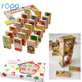 Bộ ghép hình domino gỗ họa tiết dễ thương nhiều màu sắc (28 chi tiết)