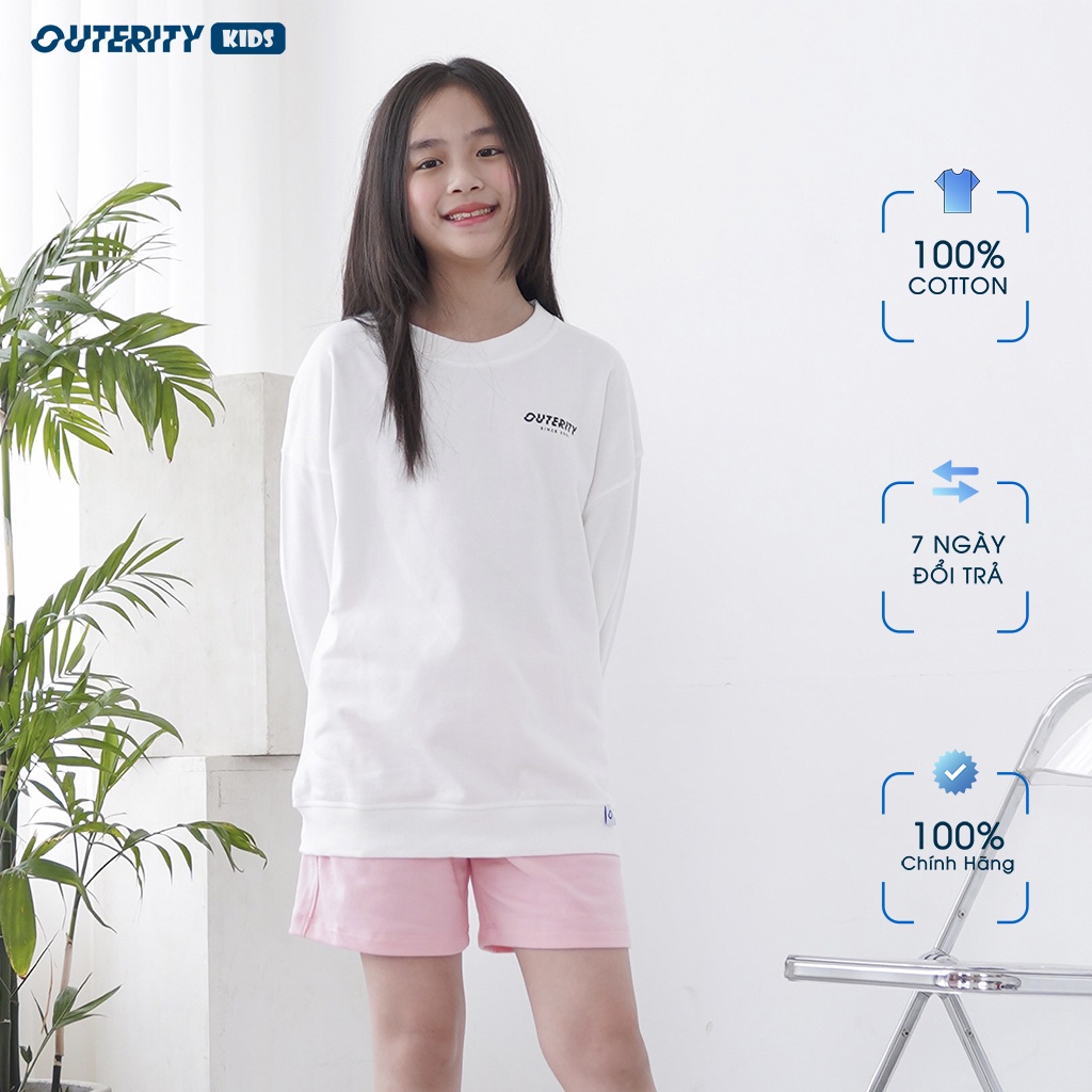 Áo Sweater trẻ em OuterityKids Basic Trắng / Nỉ chân cua - ORK302
