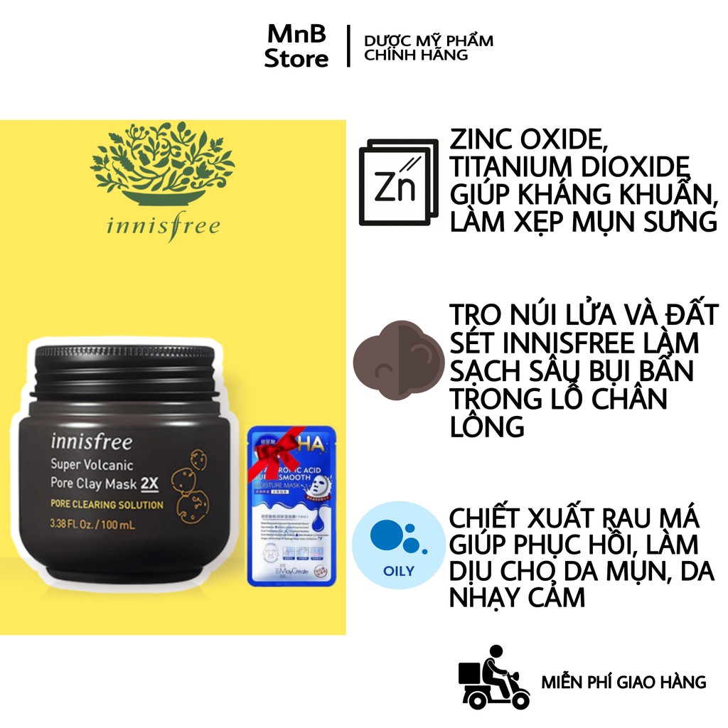 Mặt Nạ Đất Sét Innisfree Super Volcanic Pore Clay Mask 2X Tro Núi Lửa Làm Sạch Lỗ Chân Lông