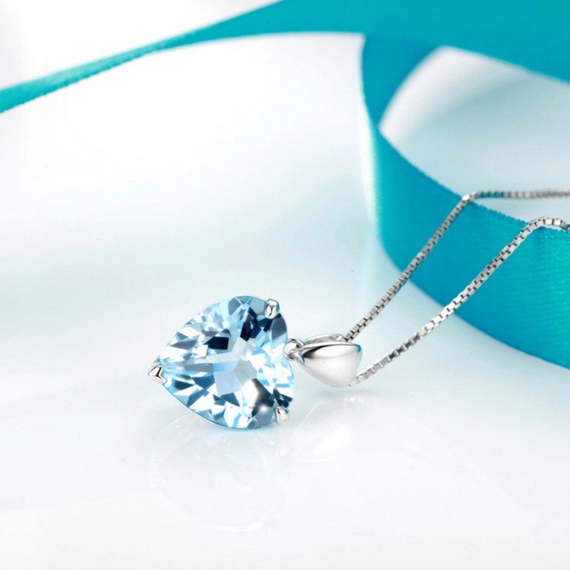 Dây chuyền nữ mạ bạc 925 mặt đá pha lê topaz hình trái tim màu xanh dương tự nhiên qu-3892