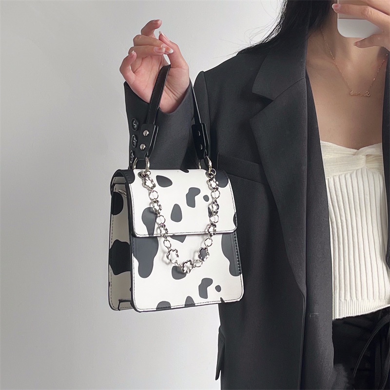 IELGY Túi Đeo Vai Họa Tiết Bò Sữa Phong Cách retro Thời Trang Cho Nữ