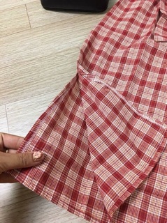 Váy caro đỏ cổ tròn